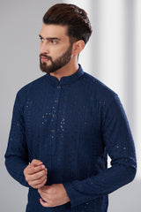 Navy Blue Chikankari Kurta - kasbahmen