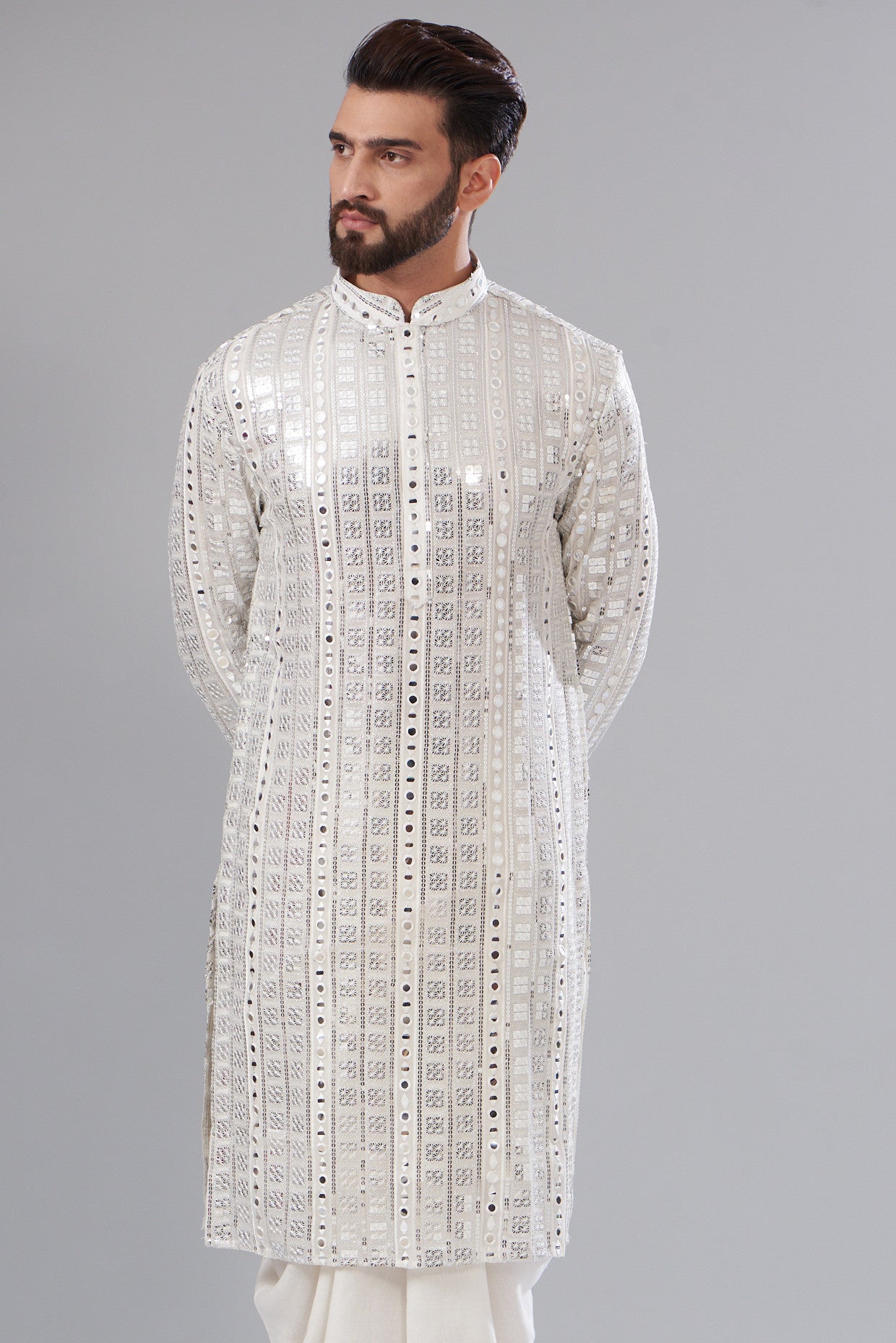 Signature silver Mirrorwork Kurta - kasbahmen