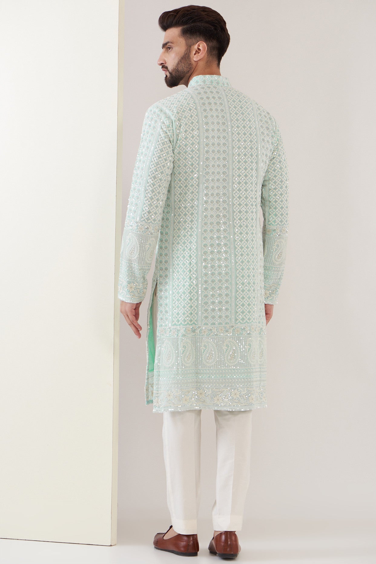 Pastel blue embroidred kurta - kasbahmen