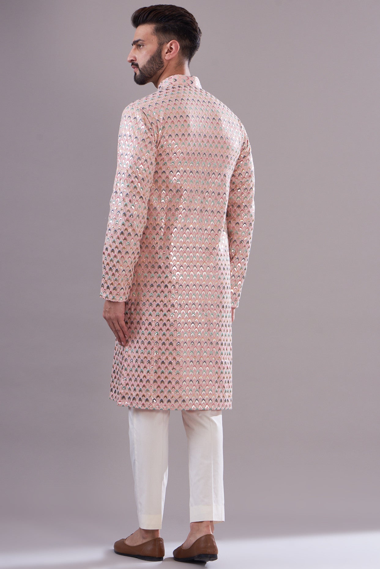 Pink multi thread work kurta - kasbahmen