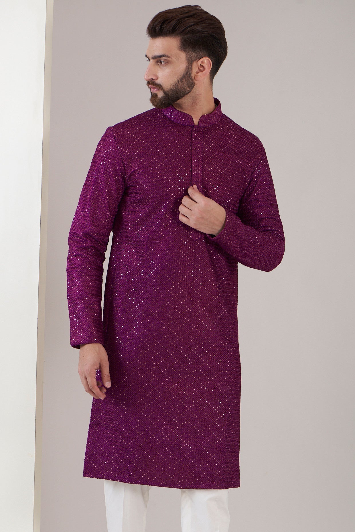 Bright maroon sequenced kurta - kasbahmen