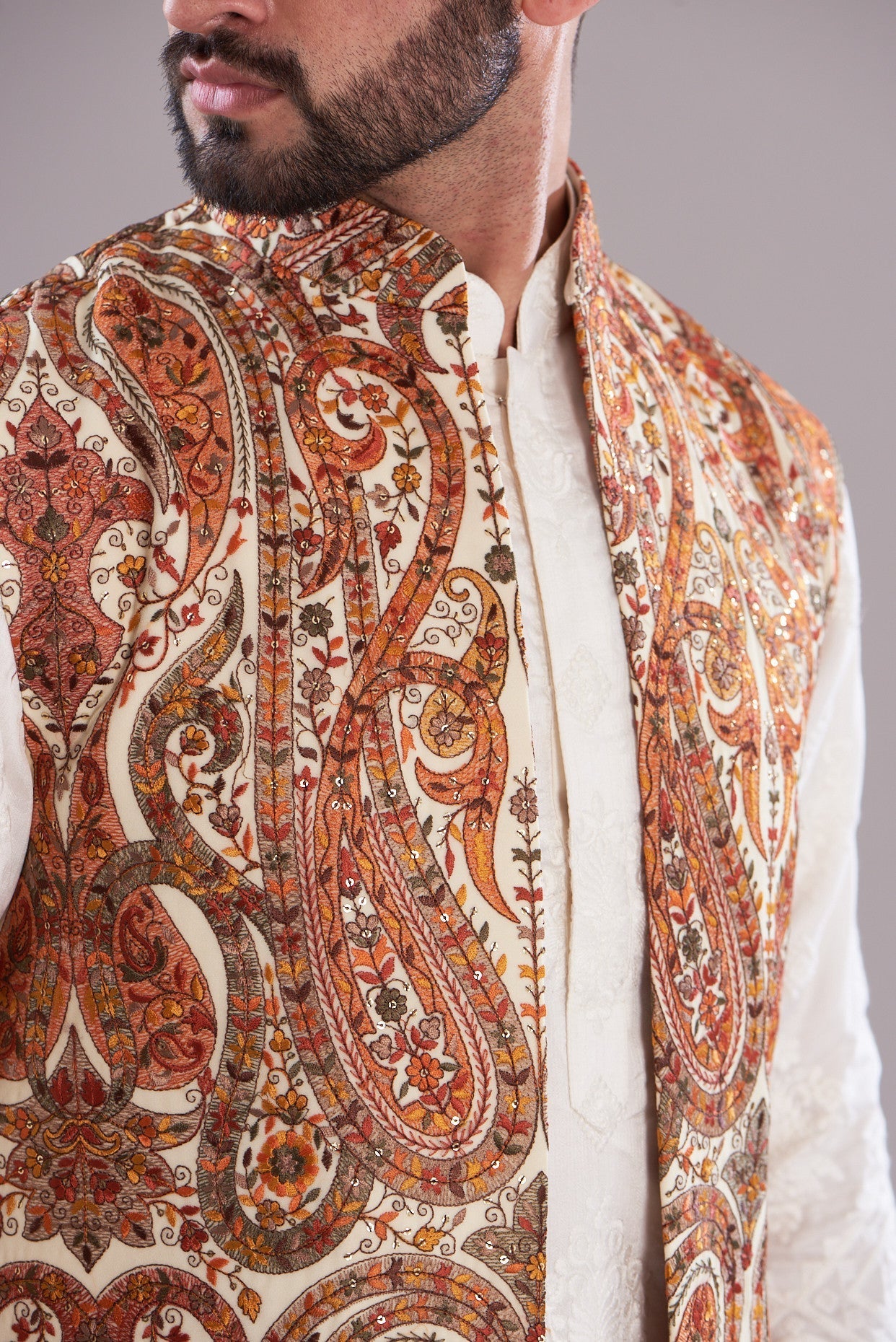 Formal kalmkari long open shrug - kasbahmen