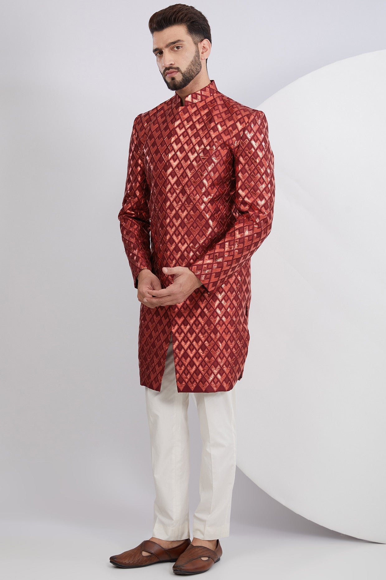 Royal Cut Reddish Maroon Indowestern - kasbahmen