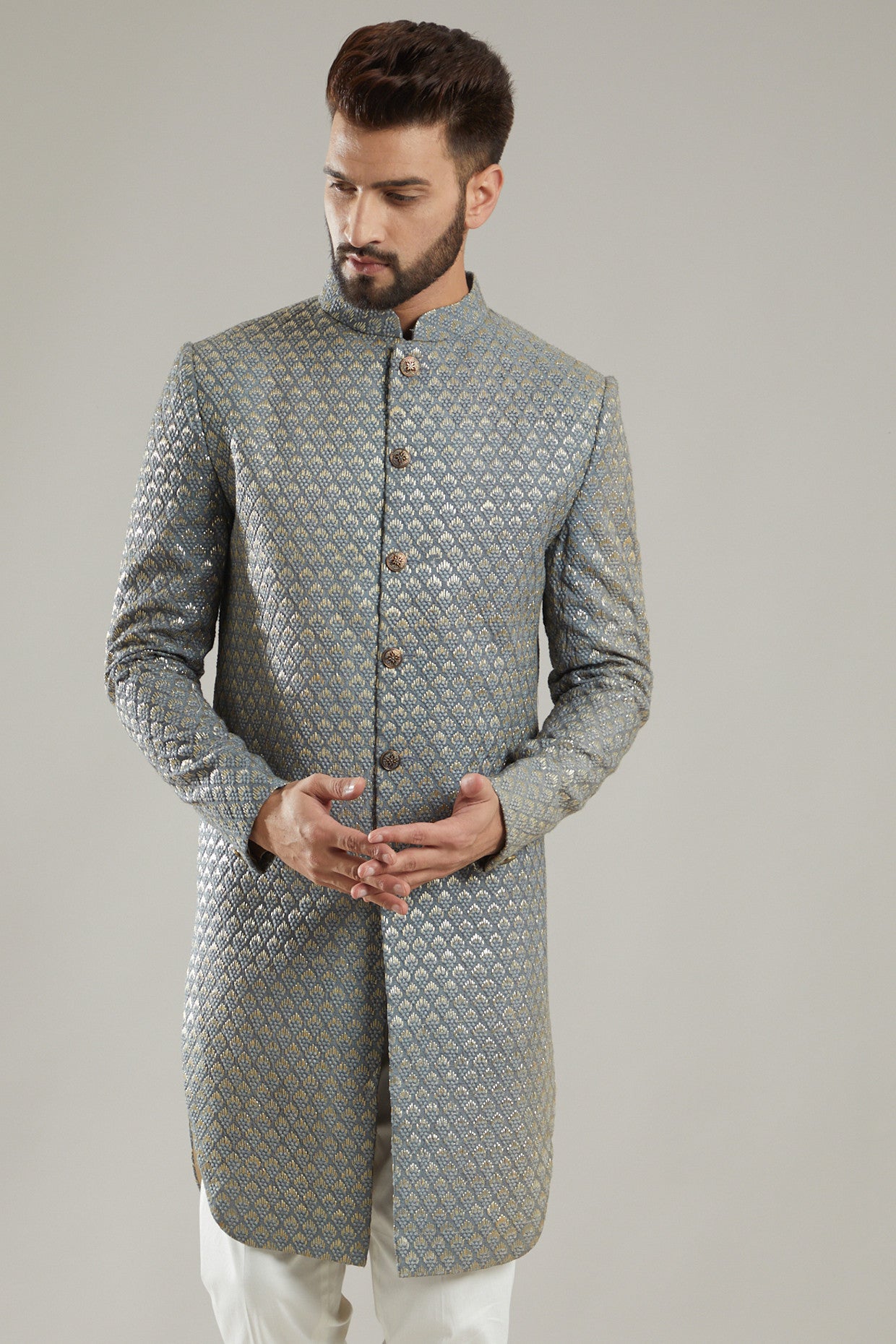 Grey Silk Indo Western Jacket - kasbahmen