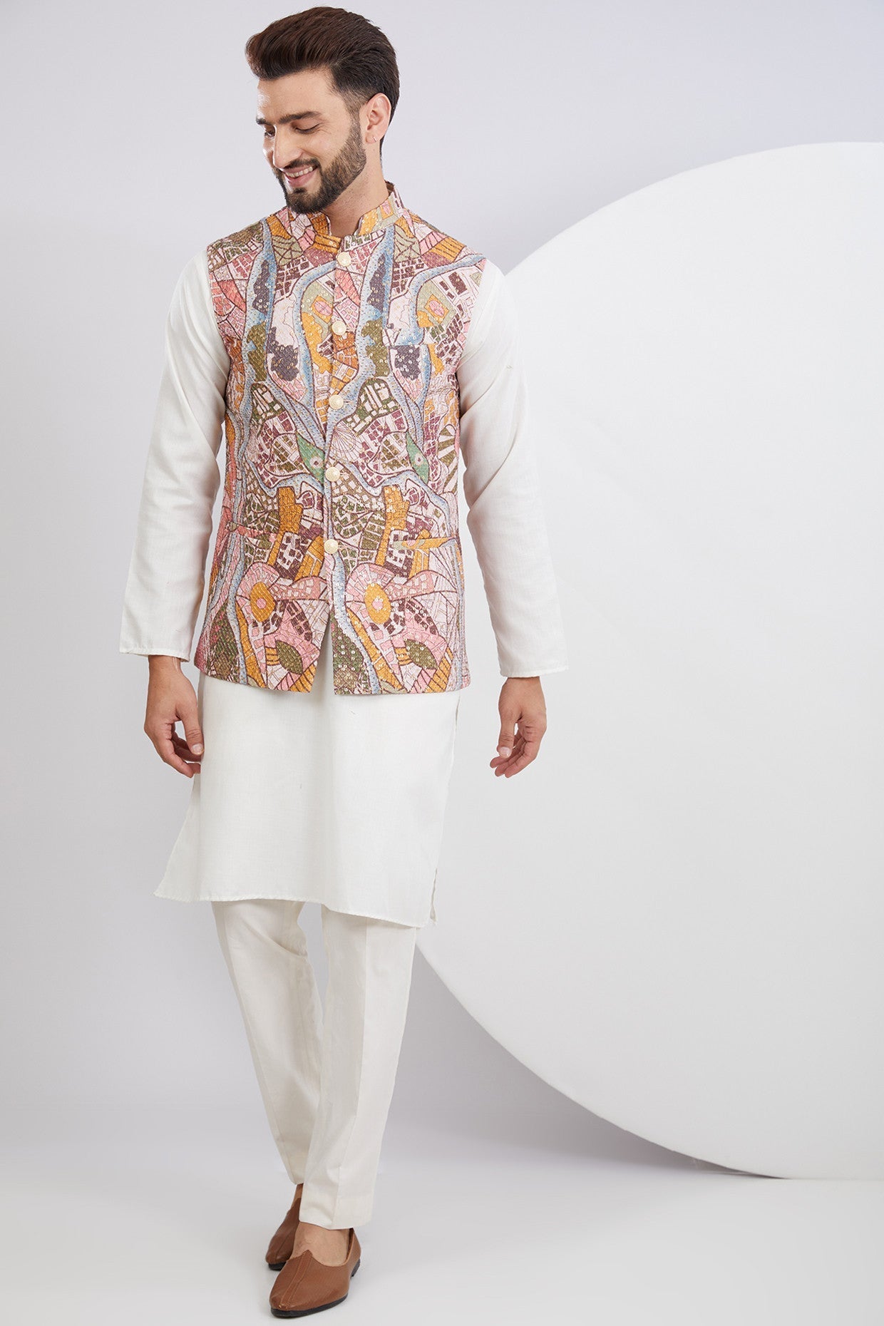 Abstract Embroidered Jacket on Print - kasbahmen