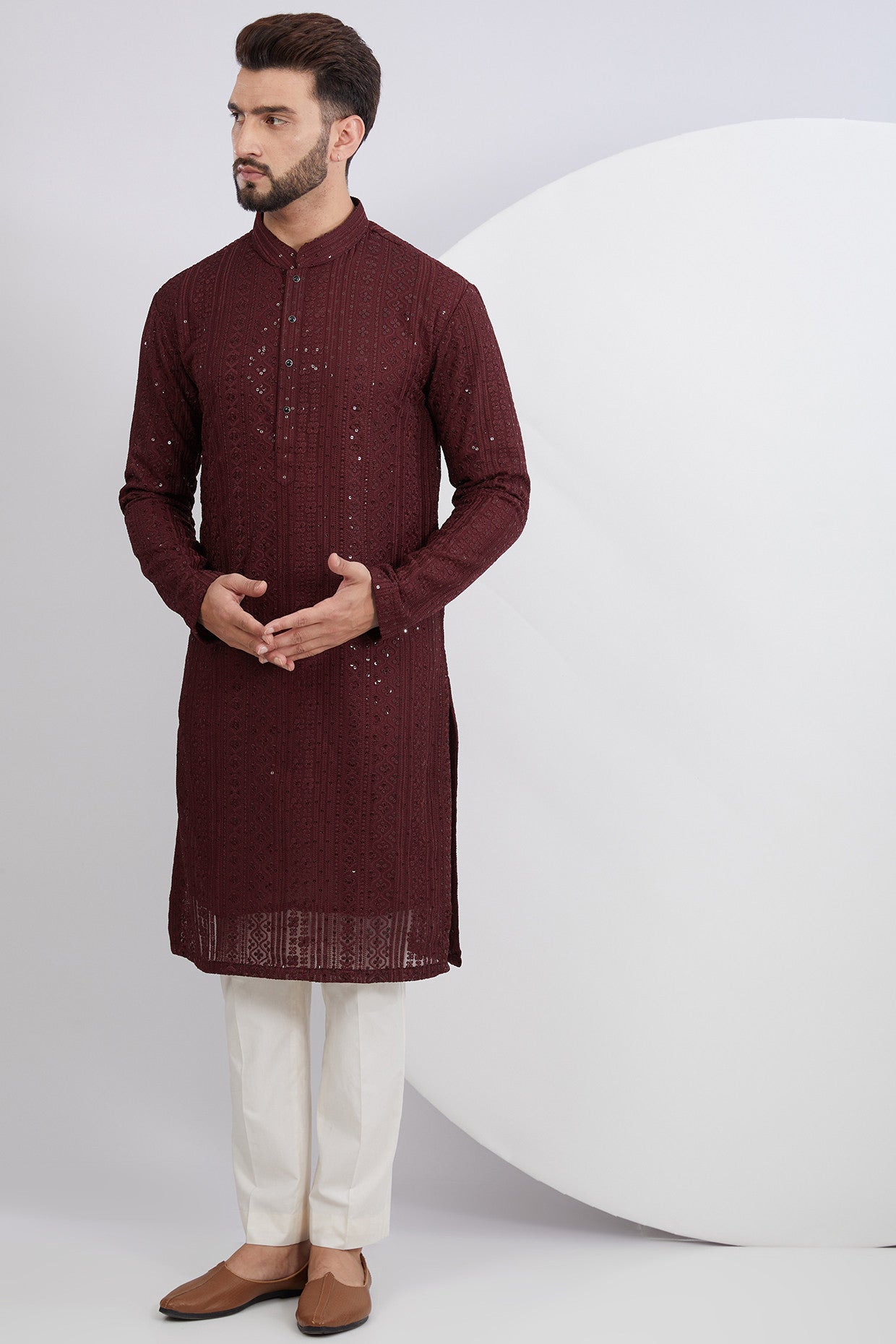 Maroon Embroidered Kurta - kasbahmen