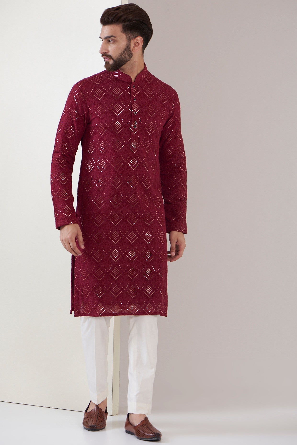 Maroon chikankari kurta - kasbahmen