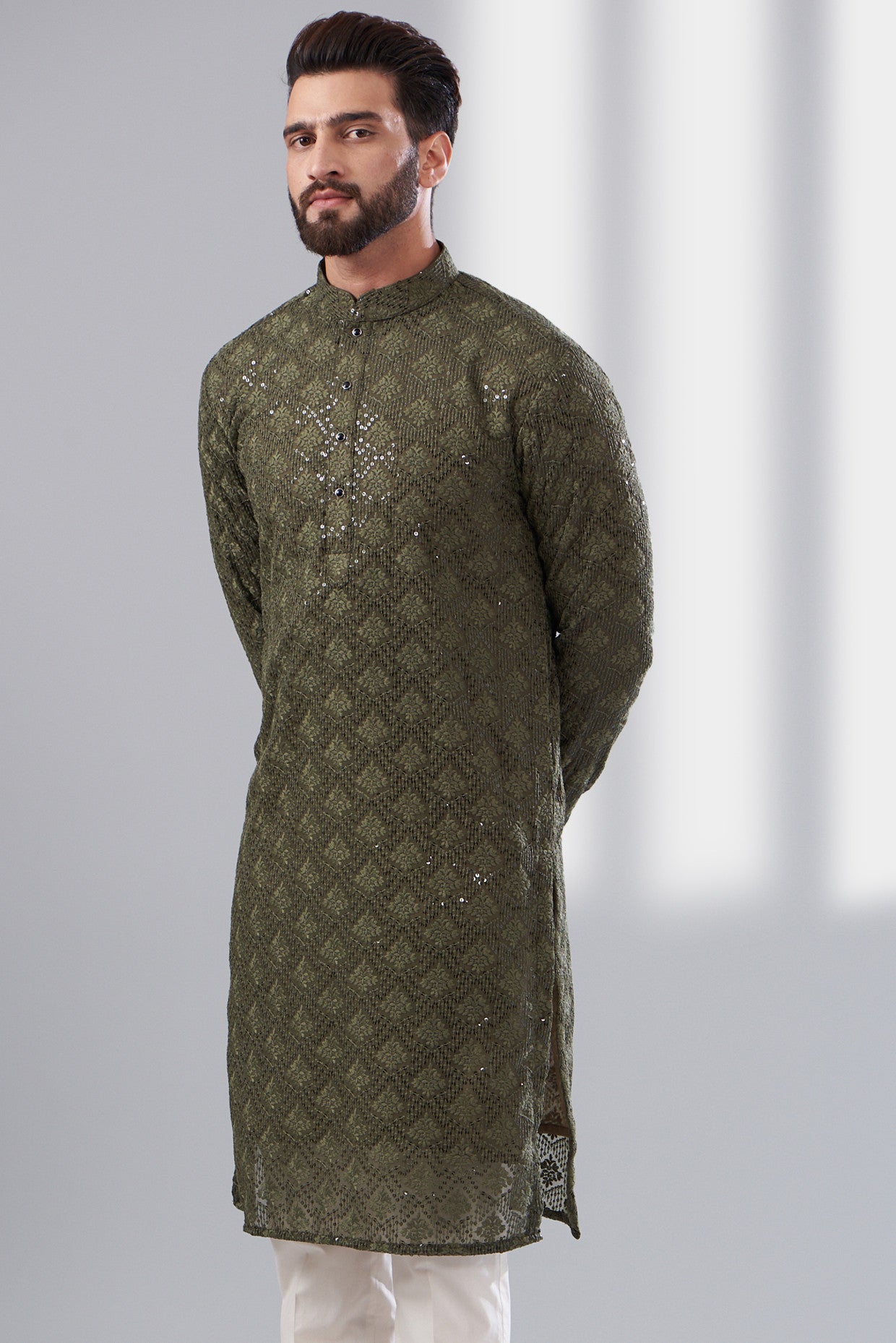 Mehndi Green Chikankari Kurta - kasbahmen