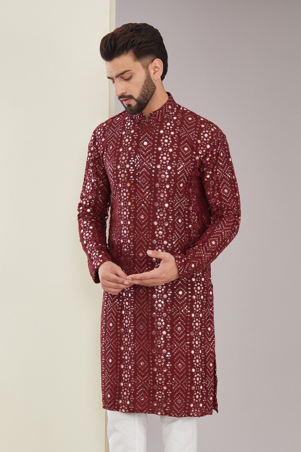 Signature Maroon Mirrorwork Kurta - kasbahmen