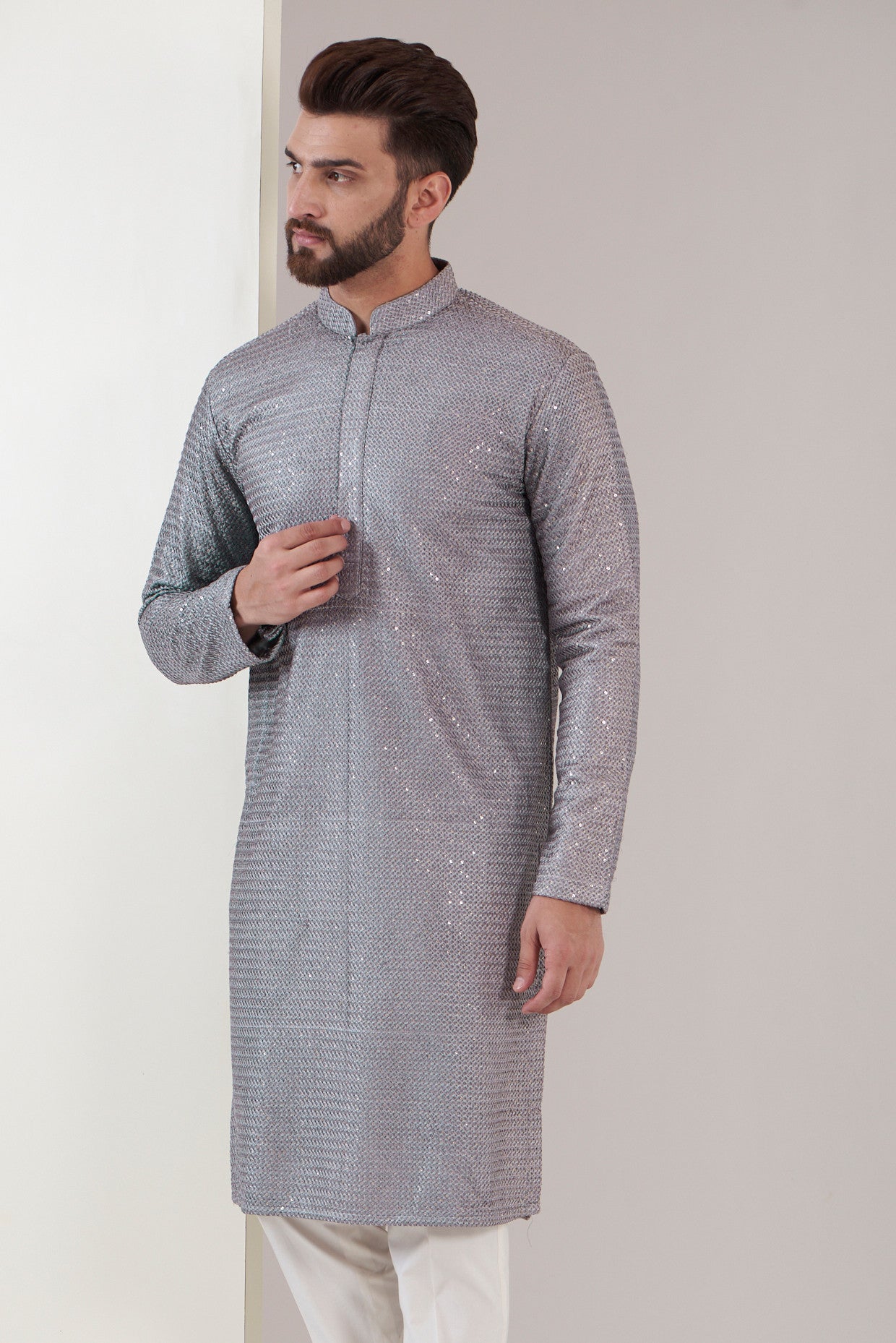 Electric grey chikankari kurta - kasbahmen