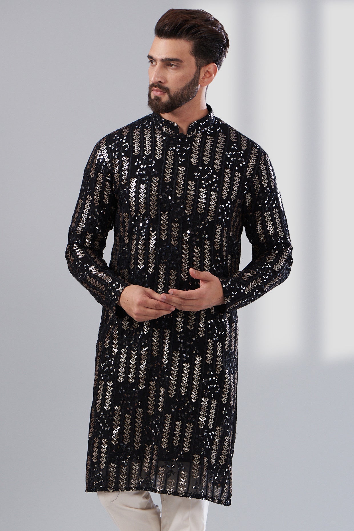 Black sequenced kurta - kasbahmen