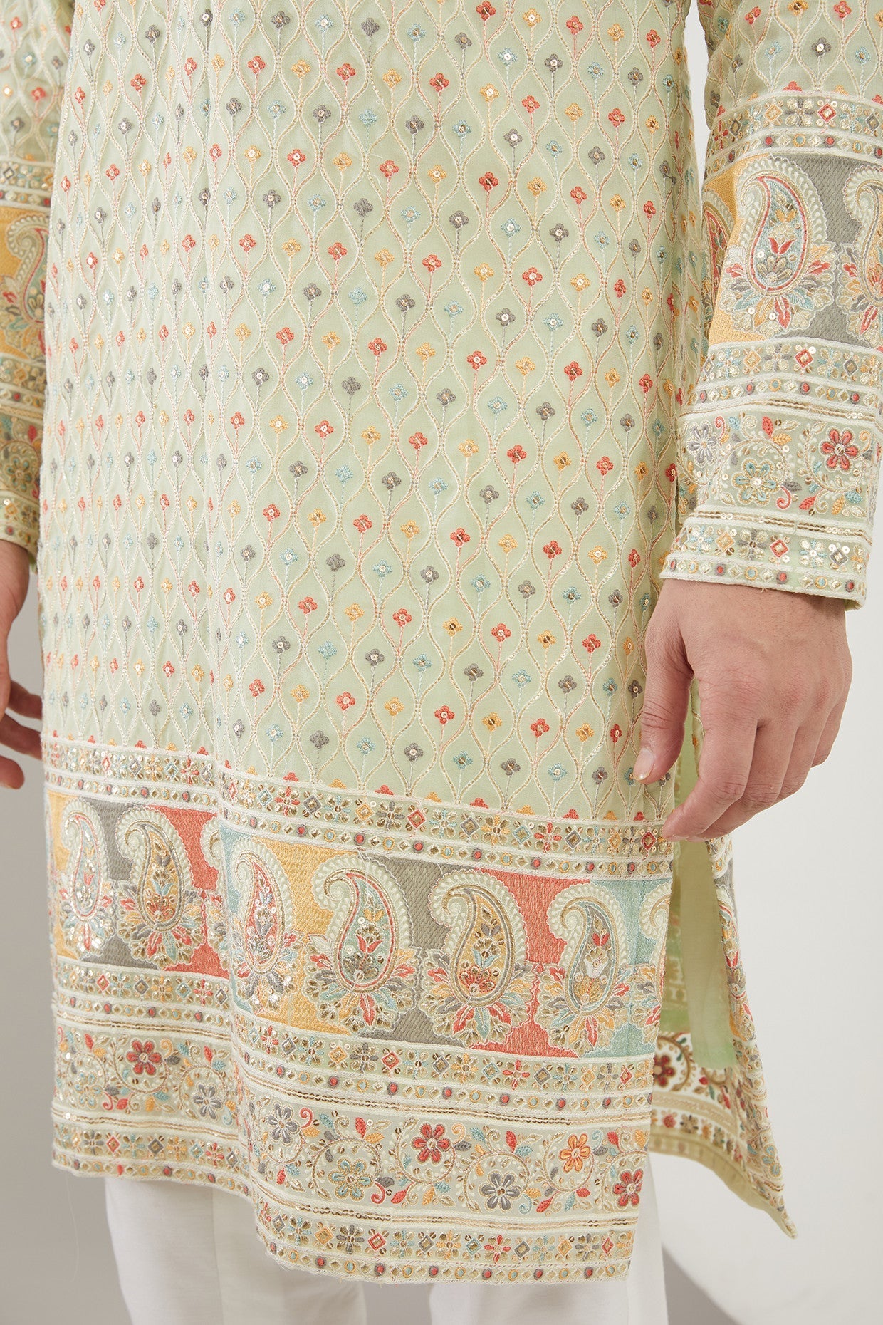 Sea-green Embroidered Kurta with Intricate Ghera - kasbahmen