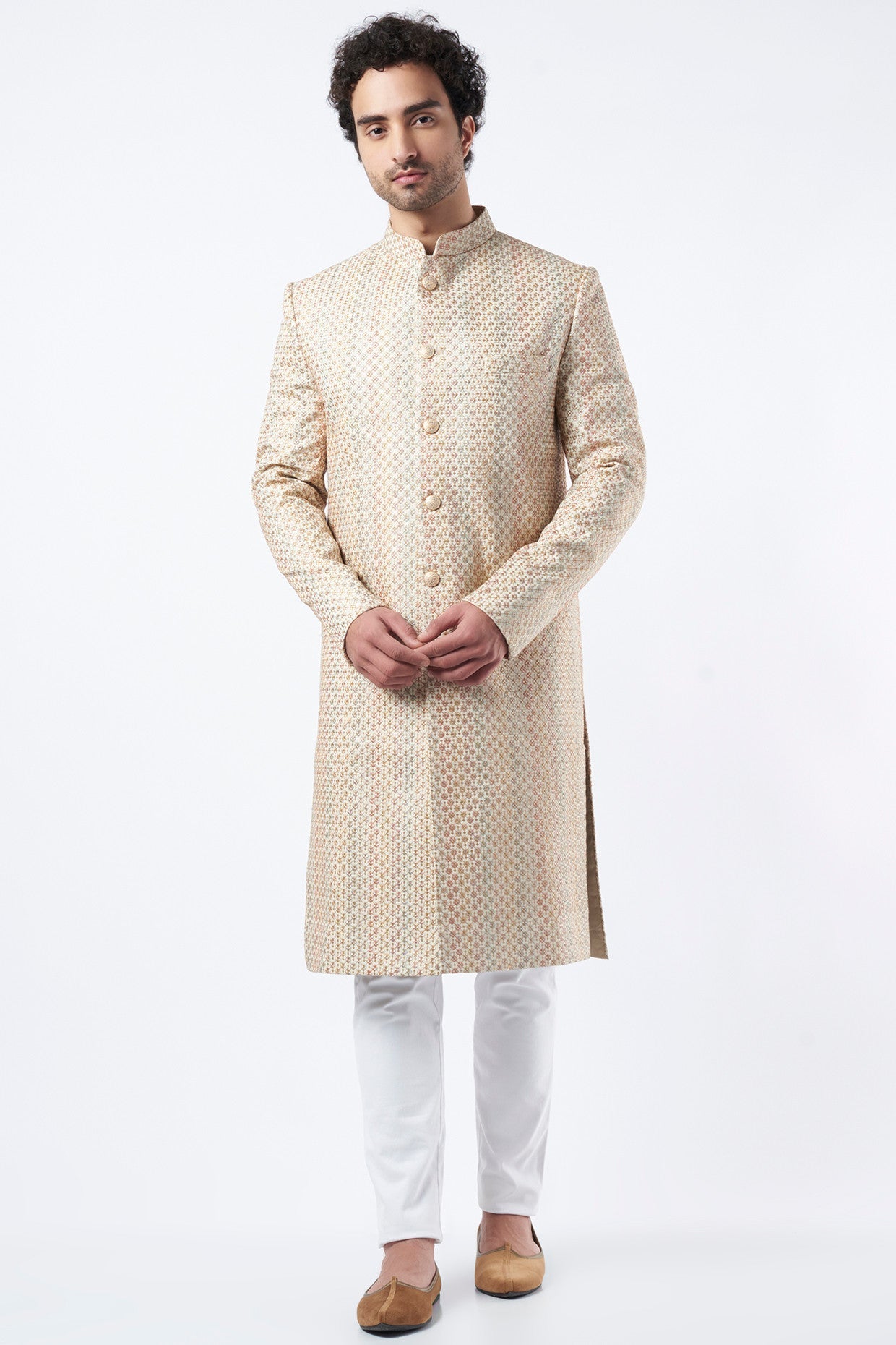 Beige Embroidered Sherwani - kasbahmen