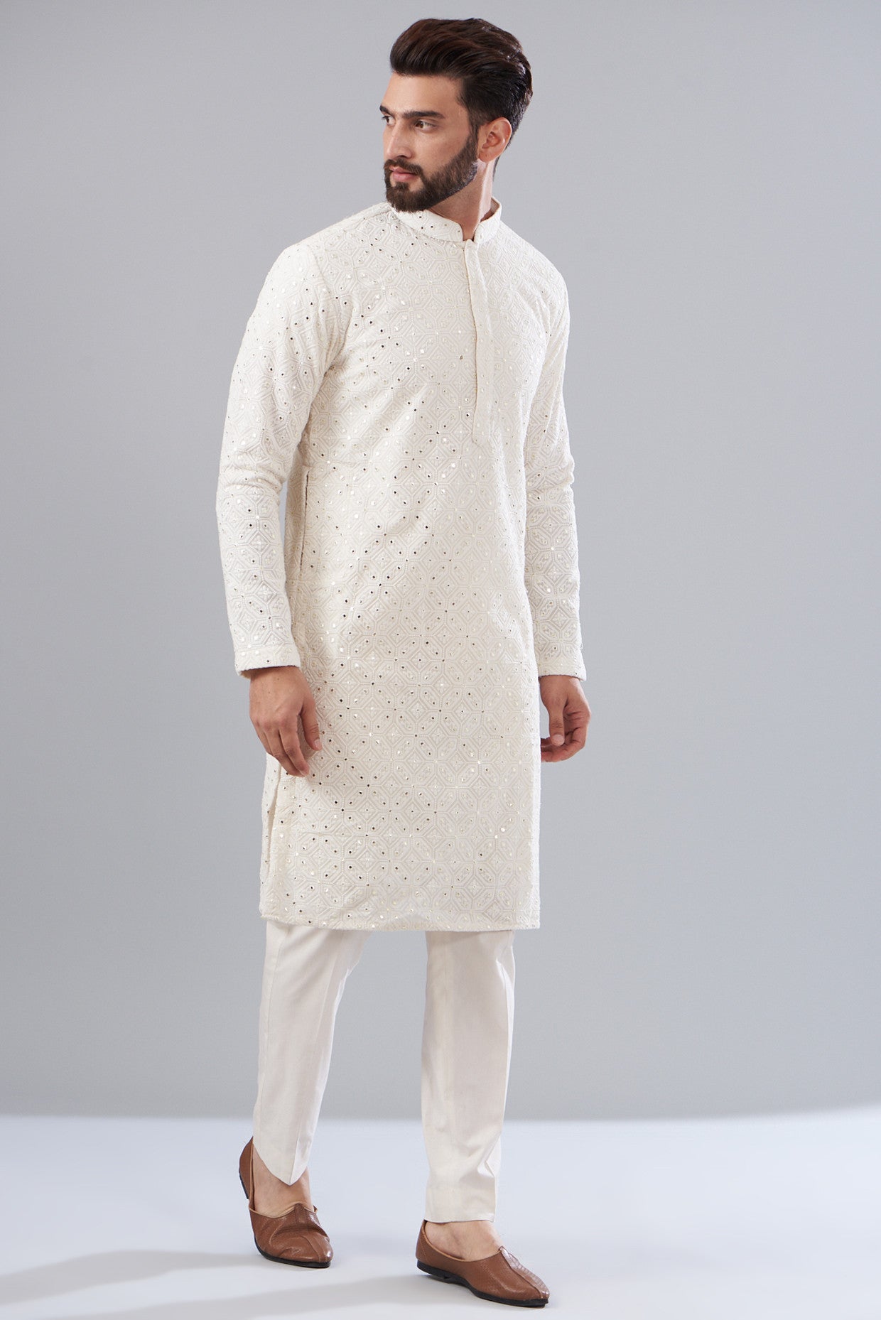 White Chikankari Kurta - kasbahmen