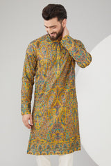 Mustard Yellow Georgette Kalamkari Embroidered Kurta - kasbahmen