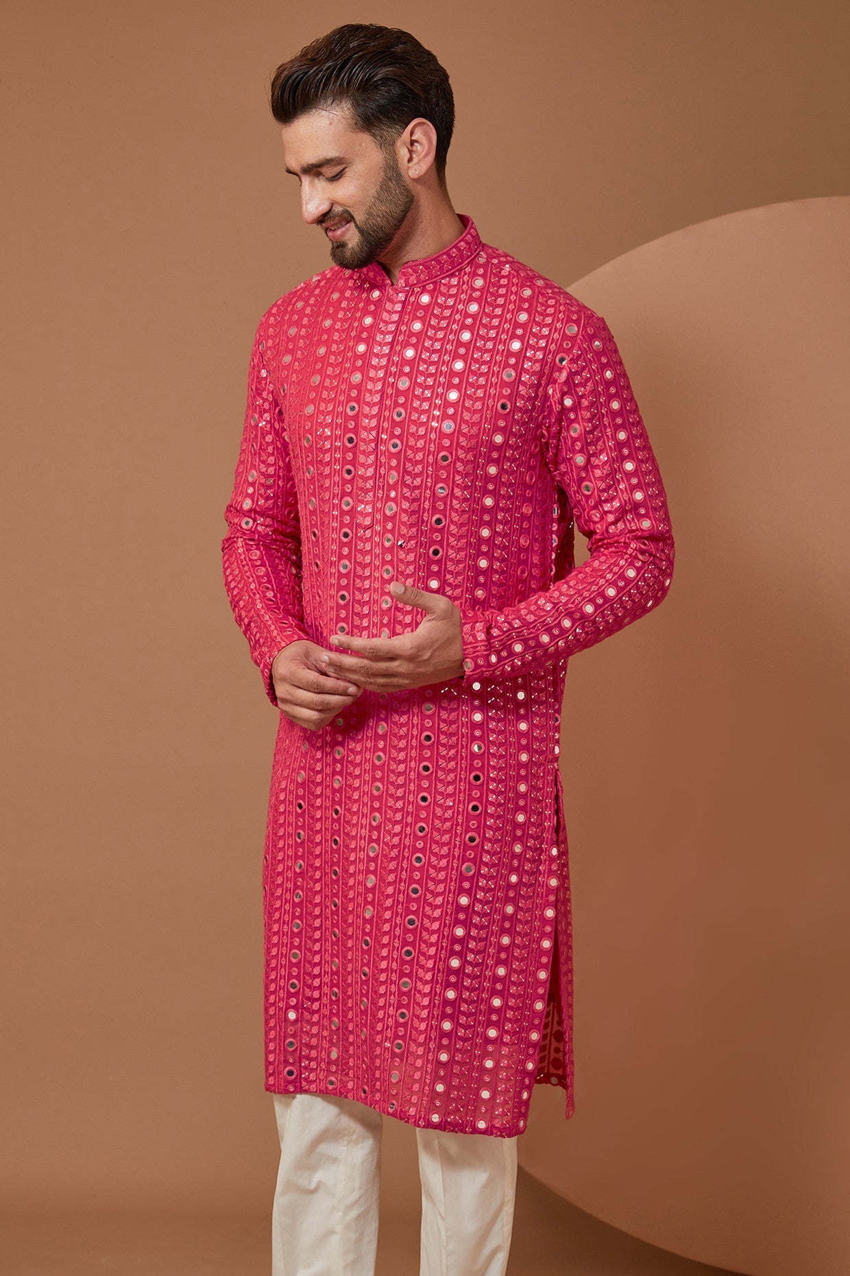 Hot Pink Classic Mirror-work Kurta - kasbahmen