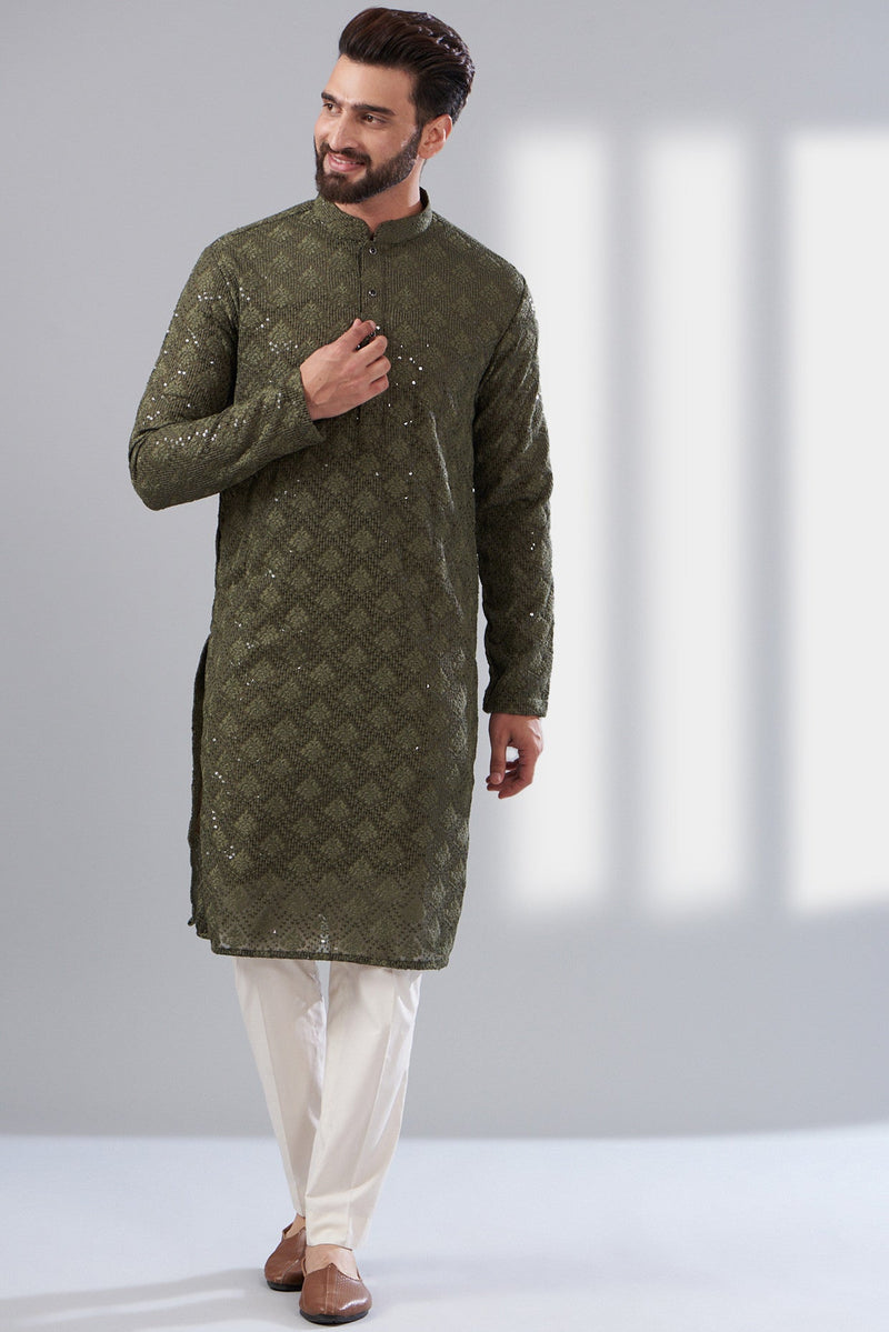 Mehndi Green Chikankari Kurta