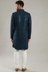 Cobalt Blue Velvet Indo Western Jacket - kasbahmen