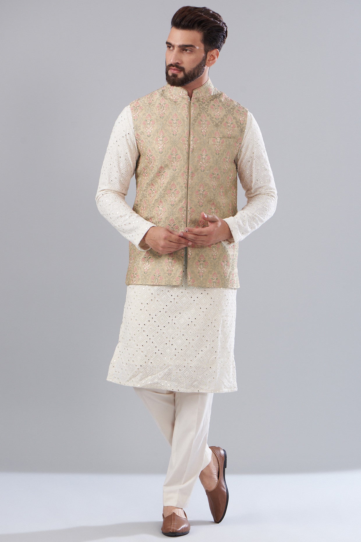 Kashmiri Embroidered Nehru Jacket - kasbahmen