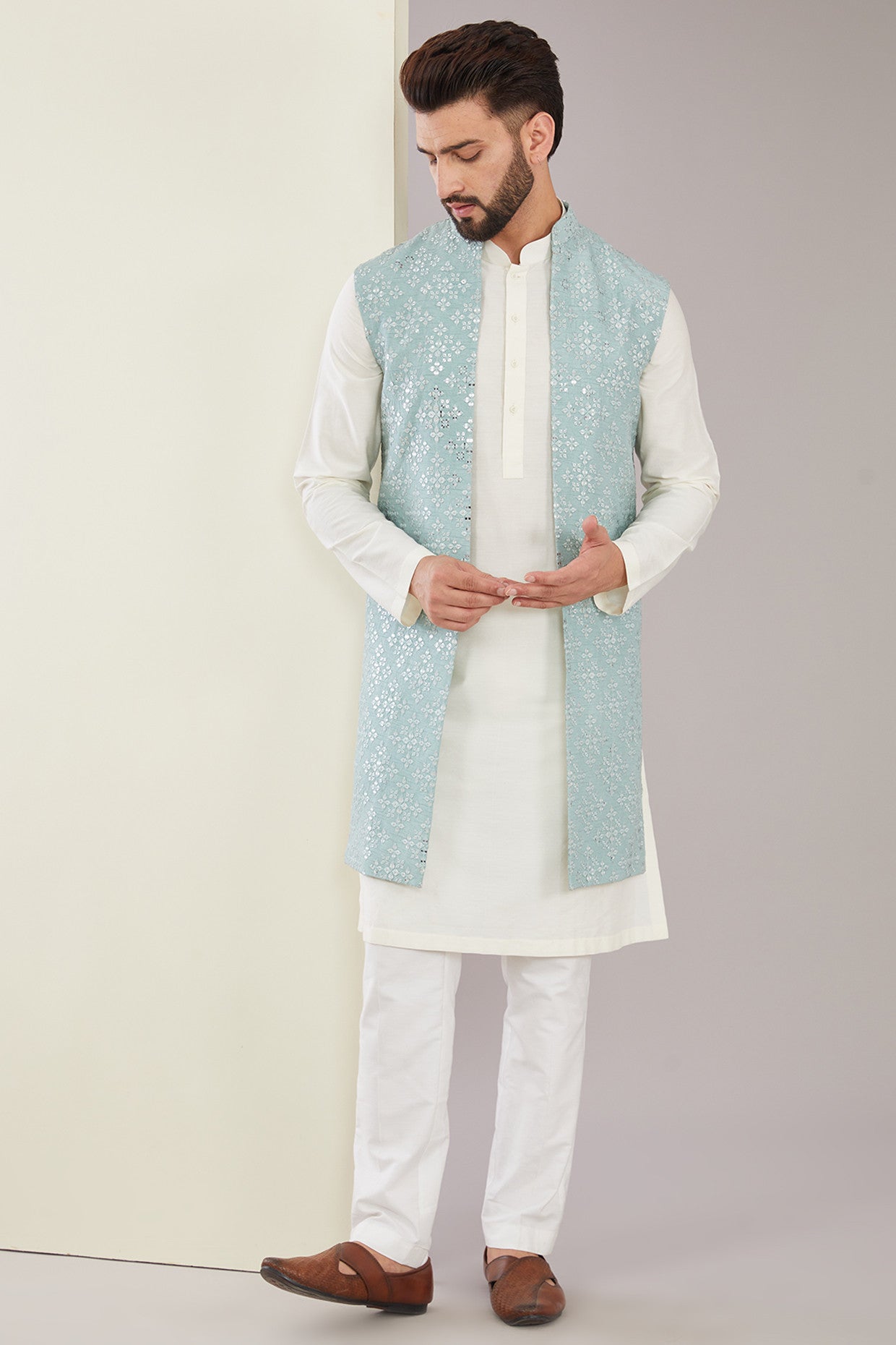 Pastel Blue Mirrorwork Shrug - kasbahmen