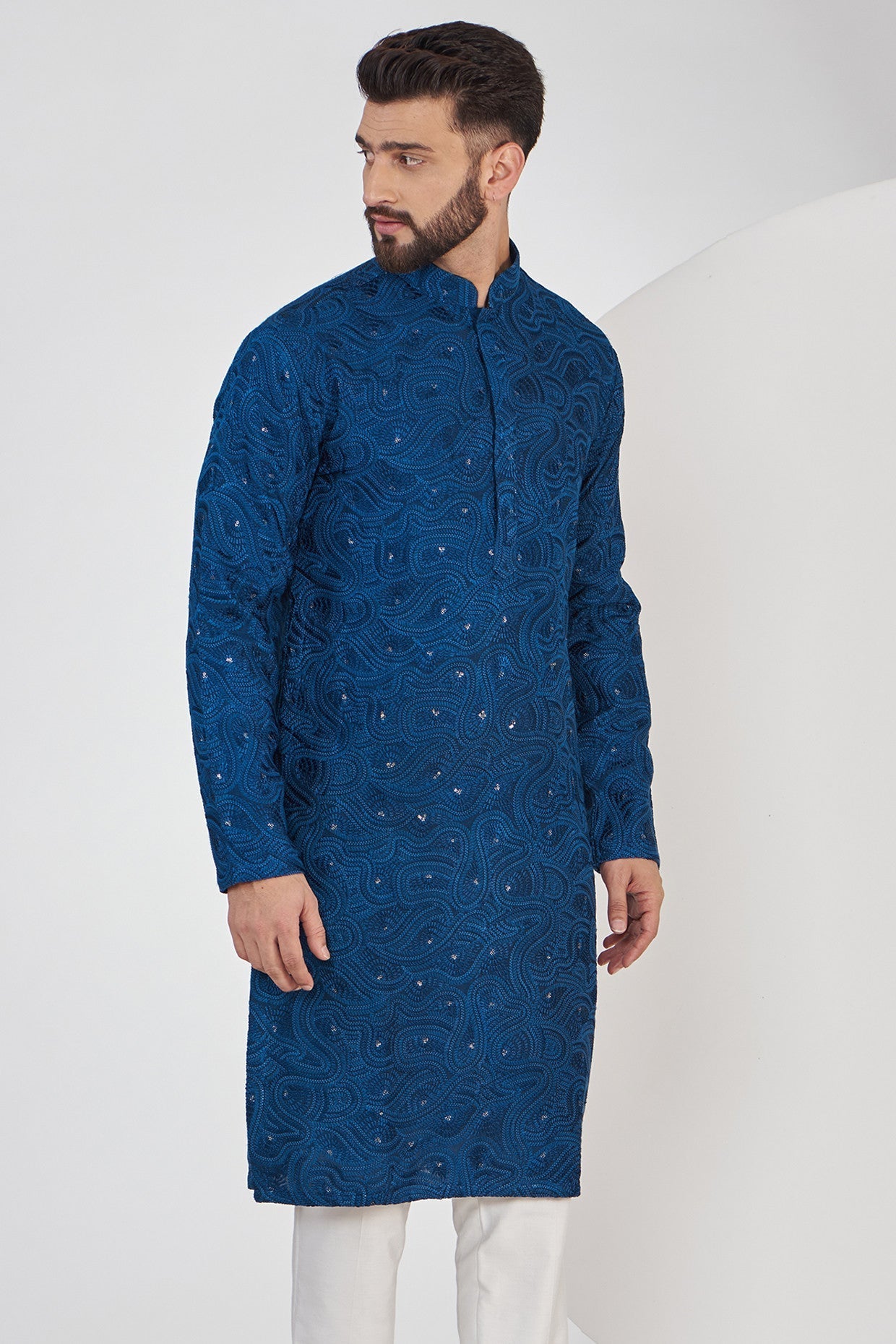 bright navy blue chikankari kurta - kasbahmen