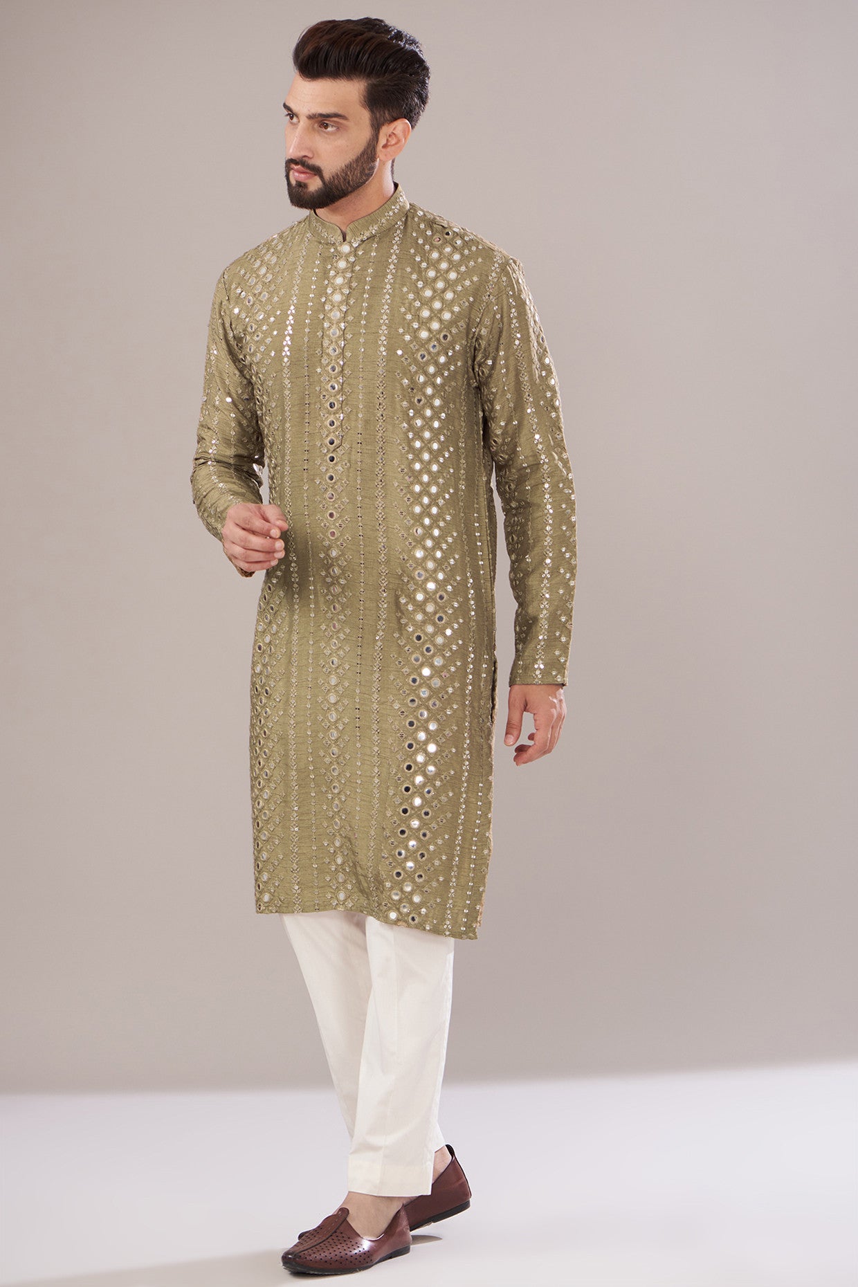 Dark Copper Silk Embroidered Kurta - kasbahmen