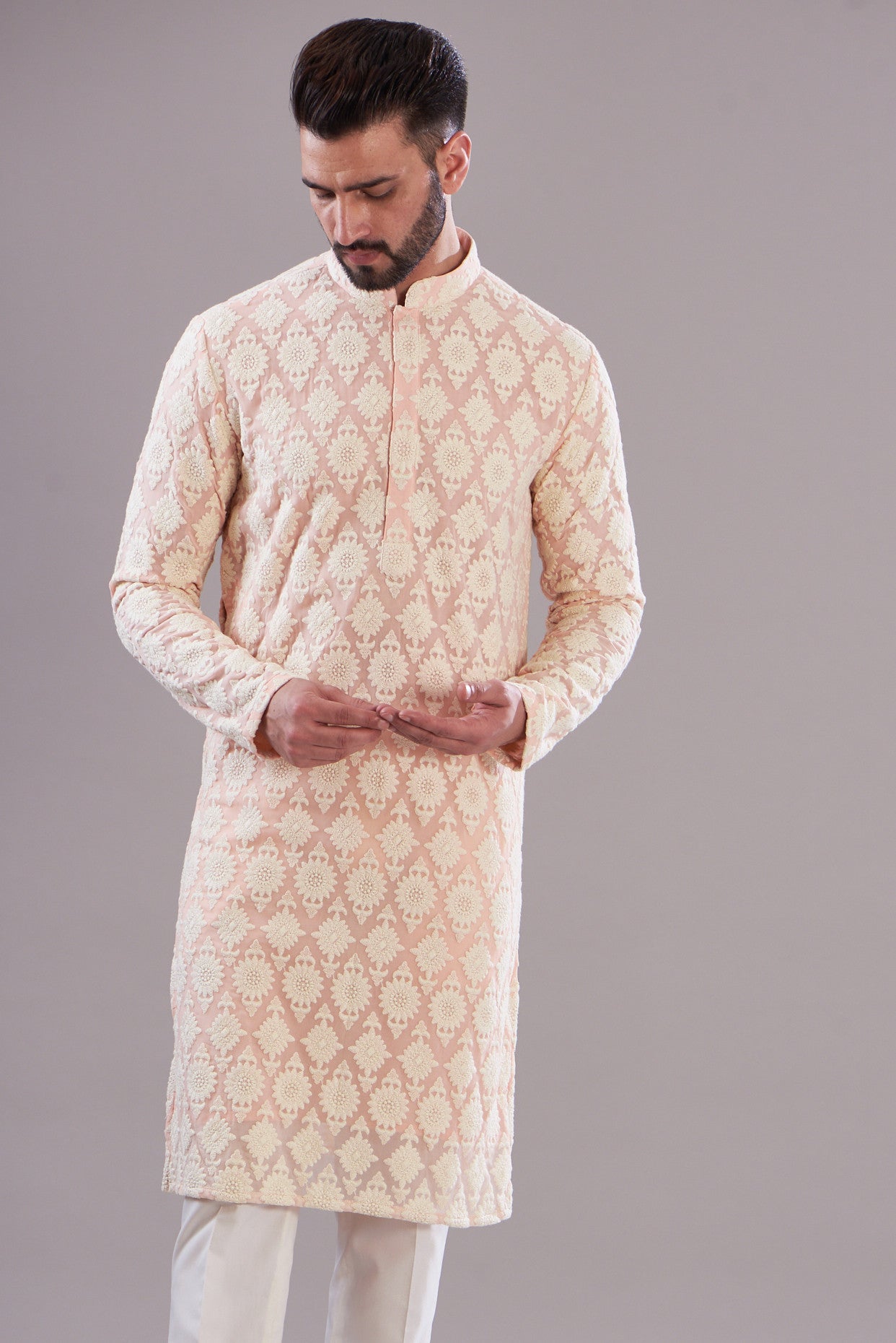 Powder pink chikankari kurta - kasbahmen