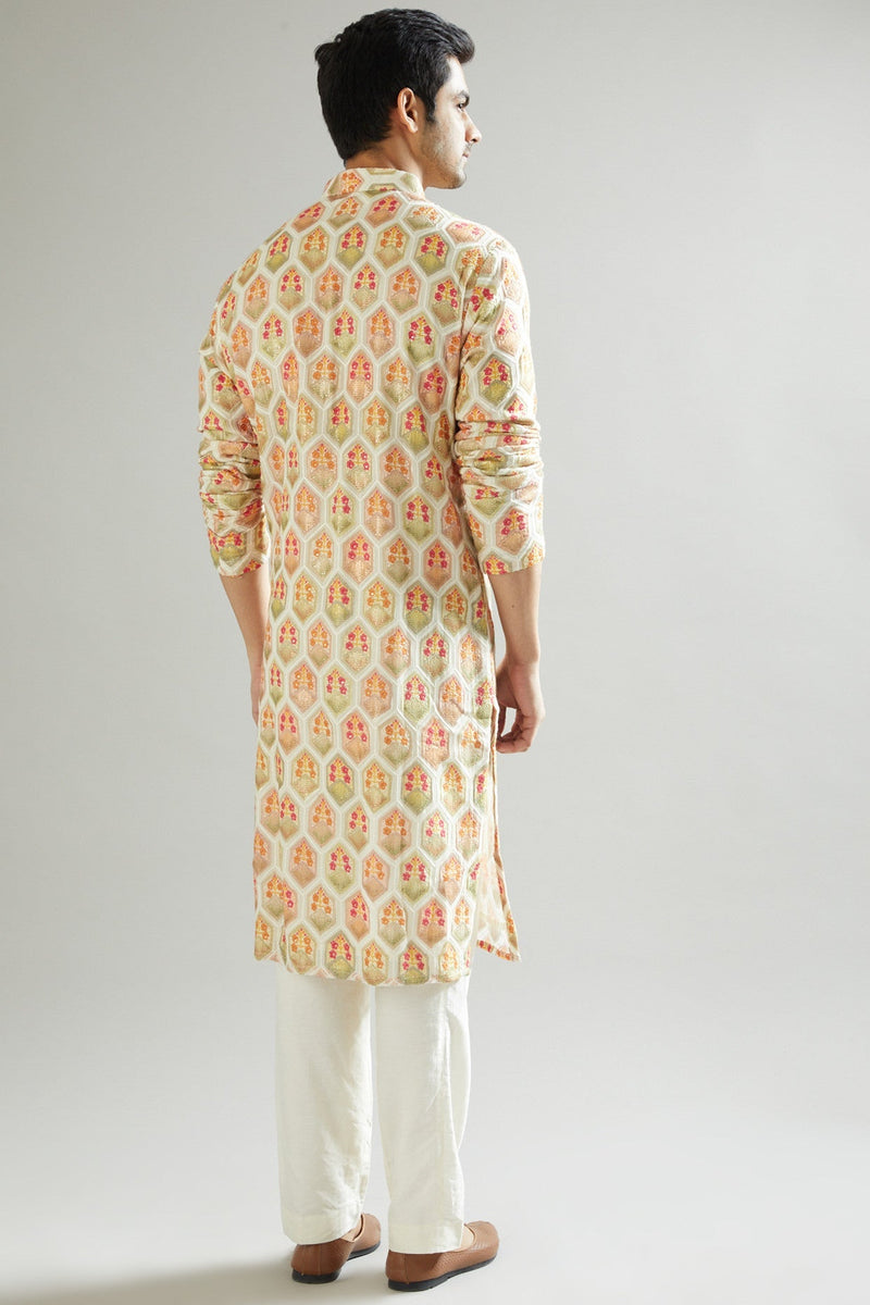 Nude Kurta With Multi-Colored Embroidery - kasbahmen