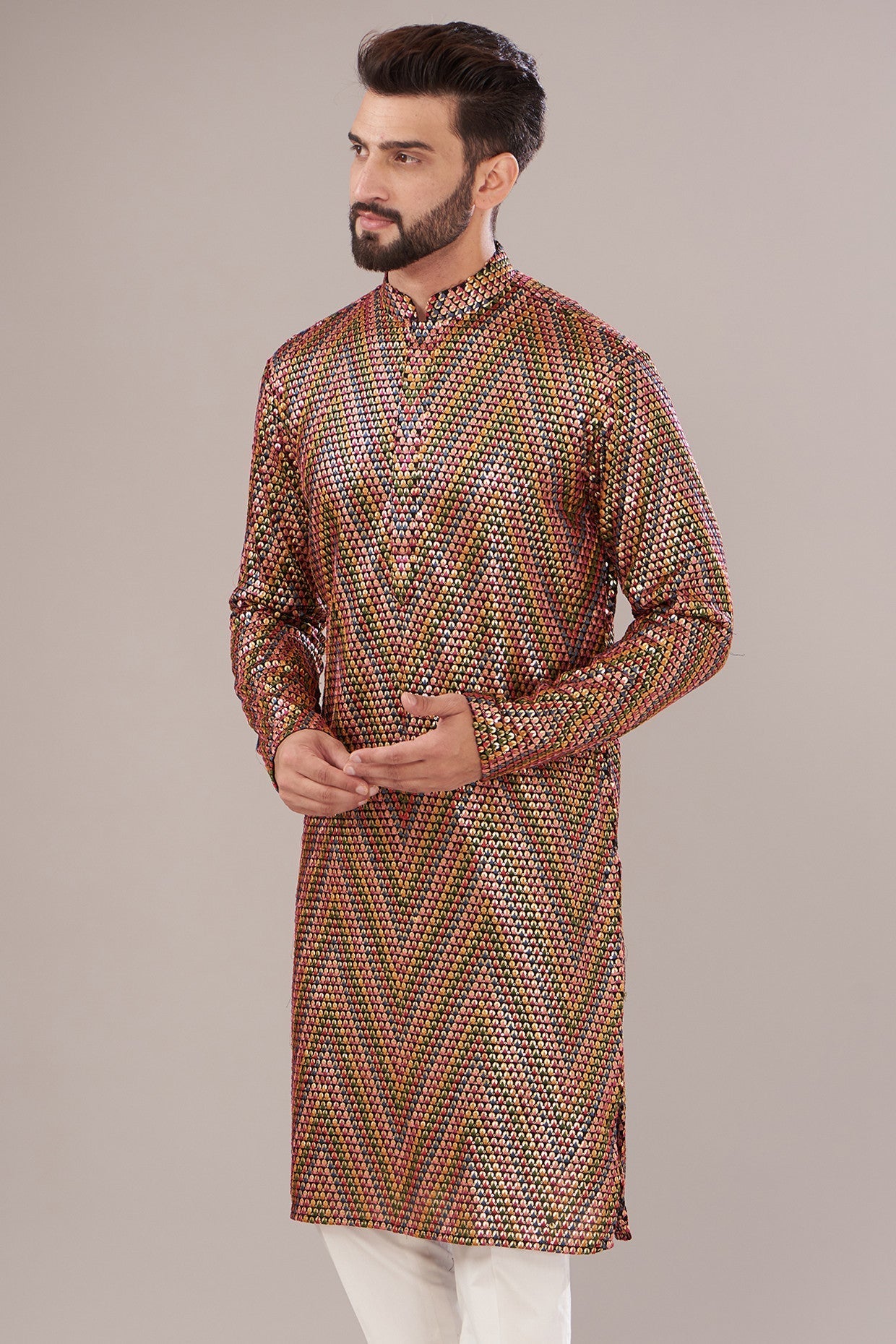 Multi-Colored Georgette Embroidered Kurta - kasbahmen