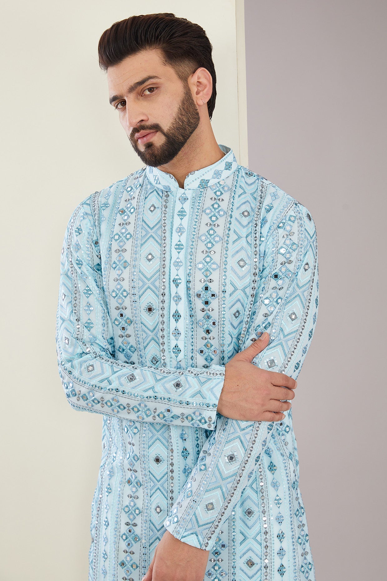 Classic Blue Mirrorwork Kurta - kasbahmen