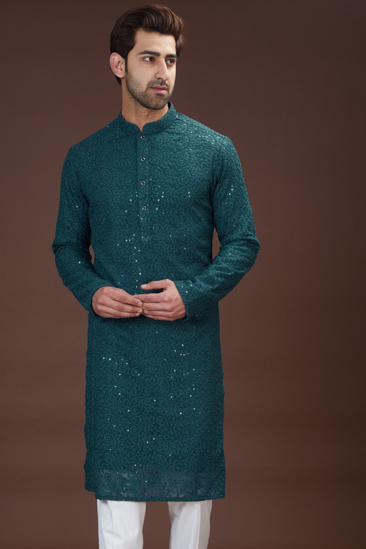 Teal chikankari kurta - kasbahmen