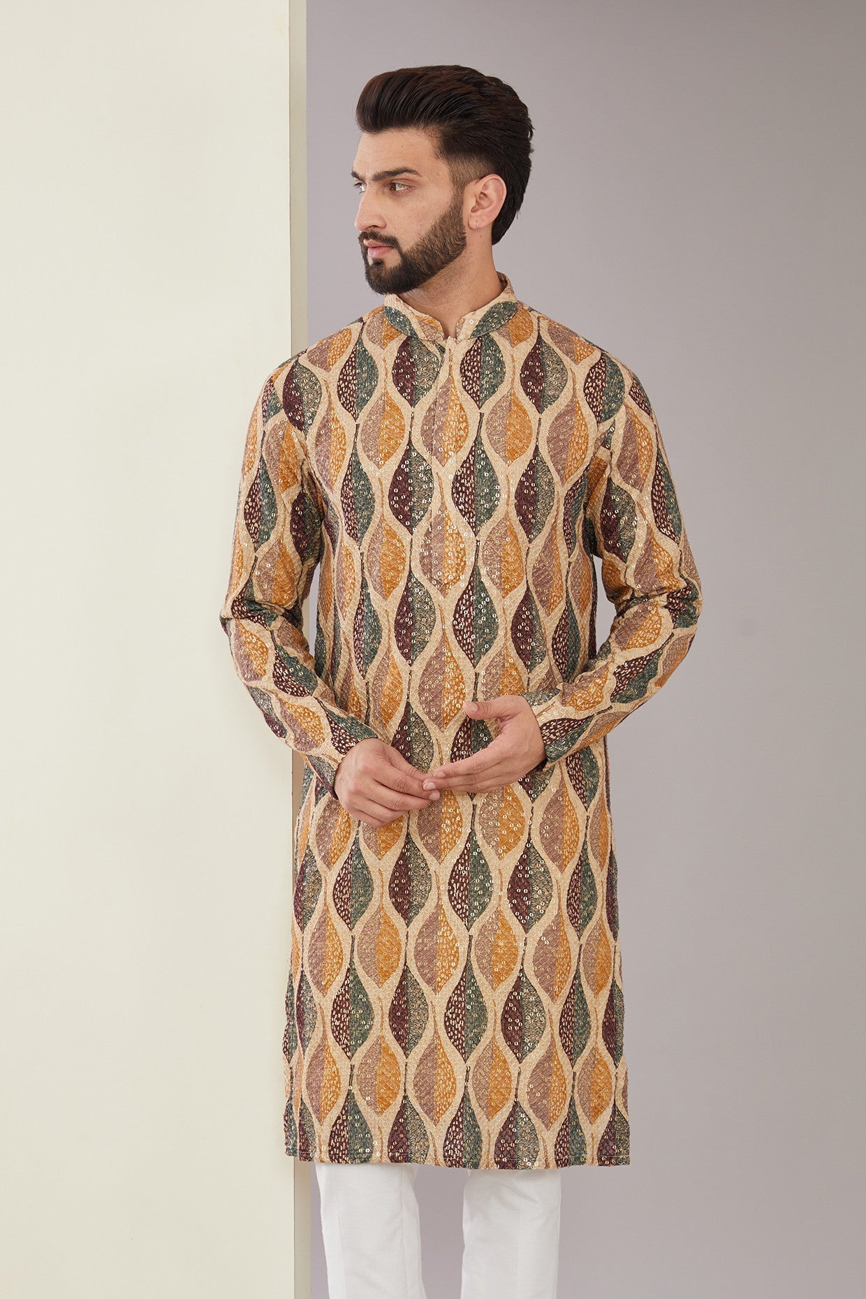 Floral Embroidered Kurta on Print - kasbahmen