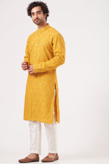 Mustard Embroidered Kurta - kasbahmen