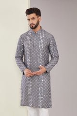 Signature Metallic Grey Mirrorwork Kurta - kasbahmen