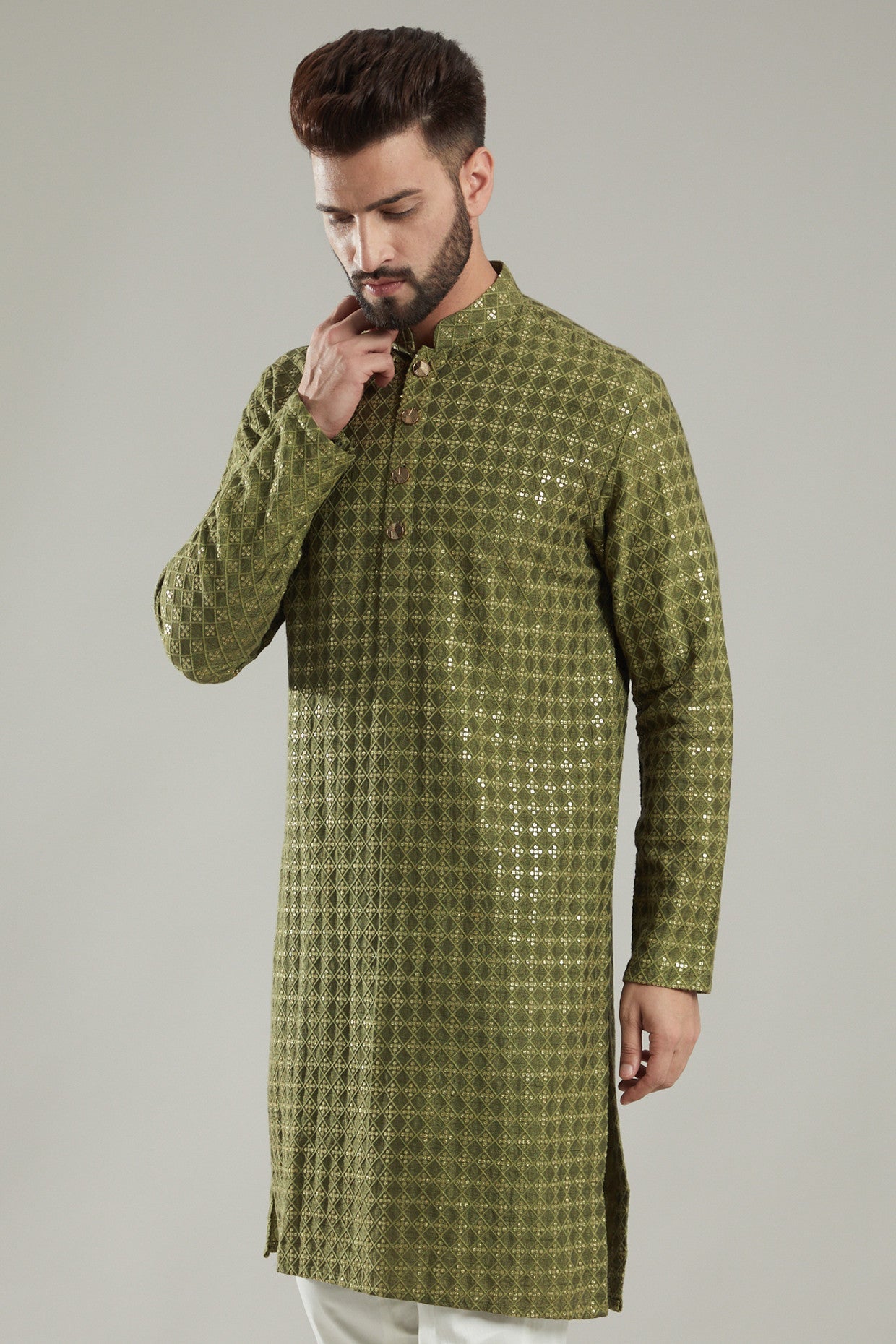 Mehendi Green Silk Kurta - kasbahmen