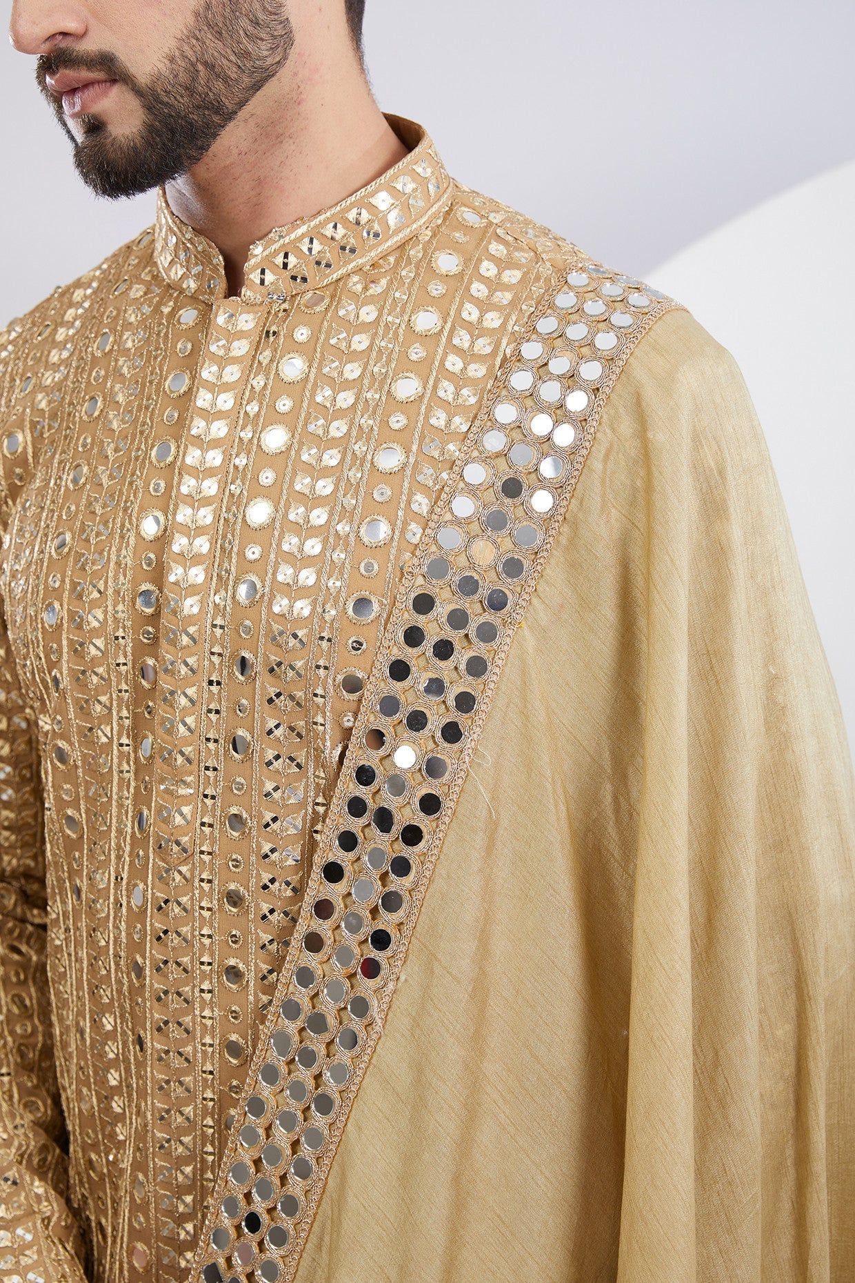 Copper Mirror work Kurta paired with Mirrorwork stole - kasbahmen