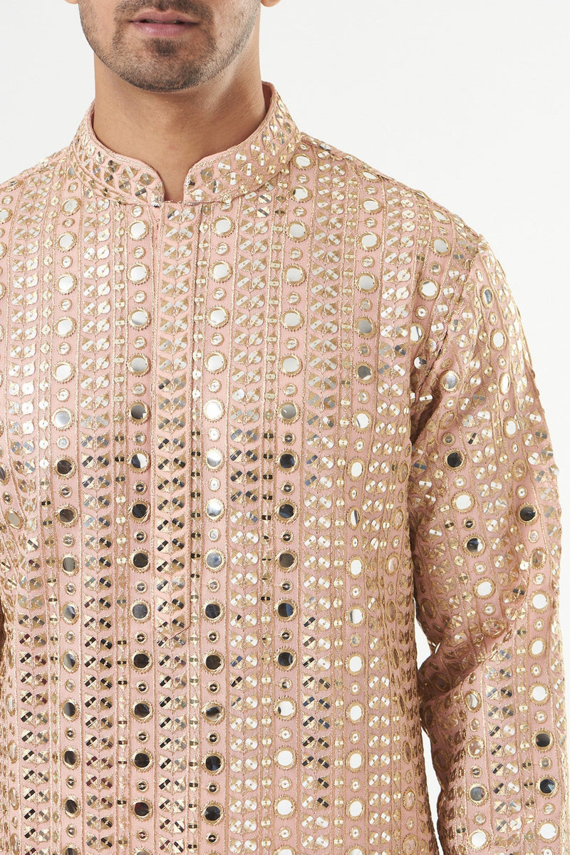 Blush Pink Mirror Embroidered Kurta - kasbahmen