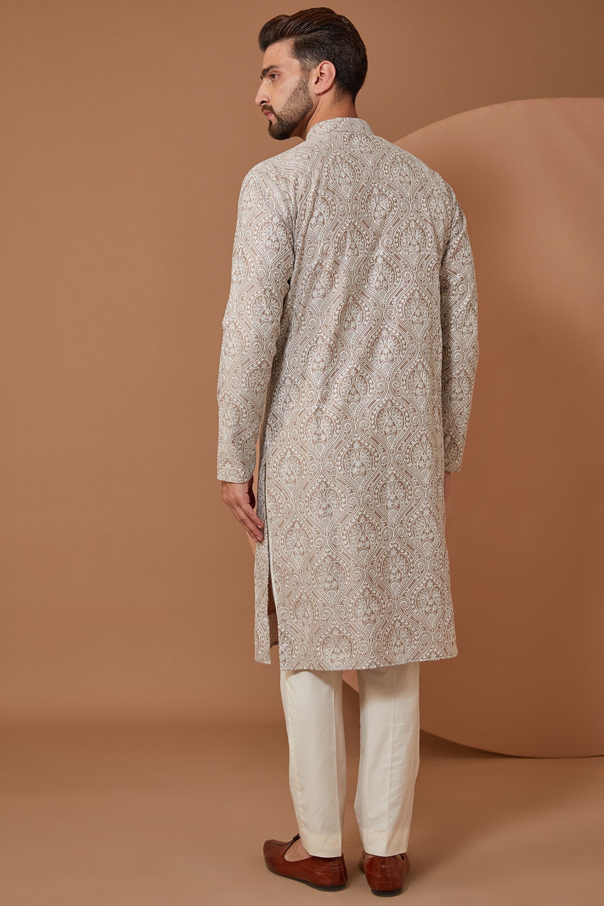 Mud Brown Embroidered Kurta - kasbahmen