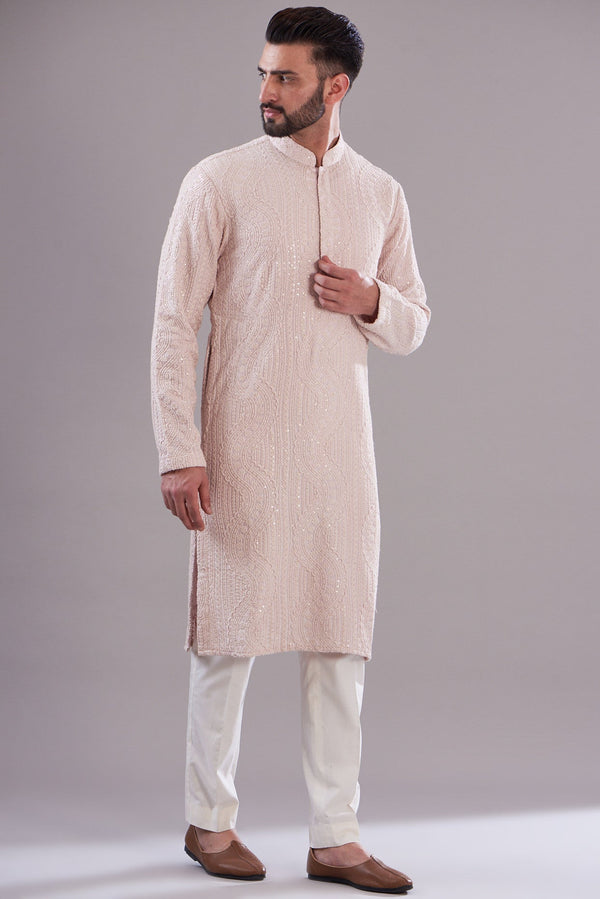 Powder pink thread work kurta - kasbahmen