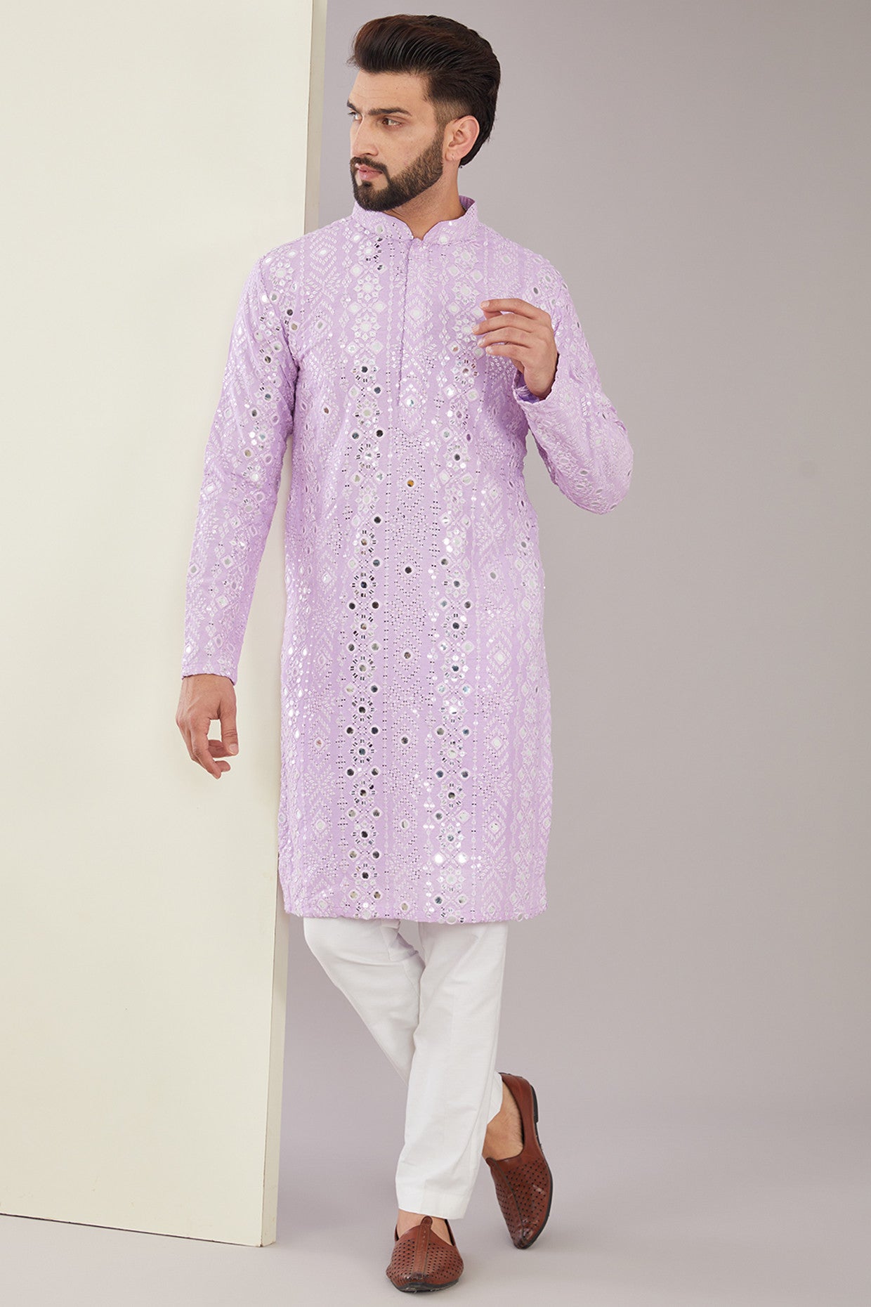 Signature Lilac Mirrorwork Kurta - kasbahmen