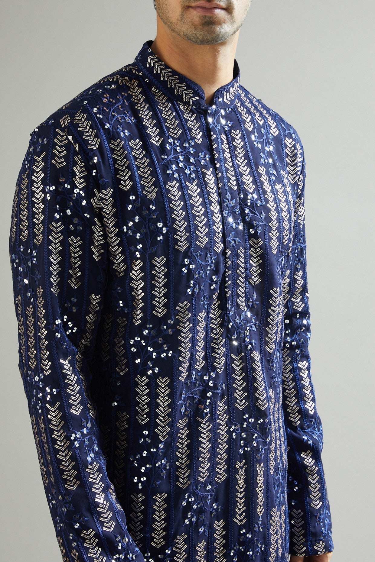 Navy Blue Sequins Embroidered Kurta - kasbahmen