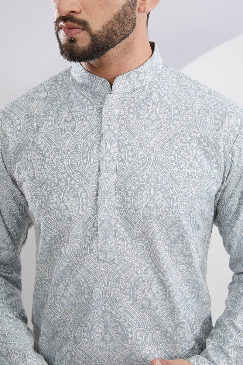 Sierra Blue Embroidered Kurta - kasbahmen