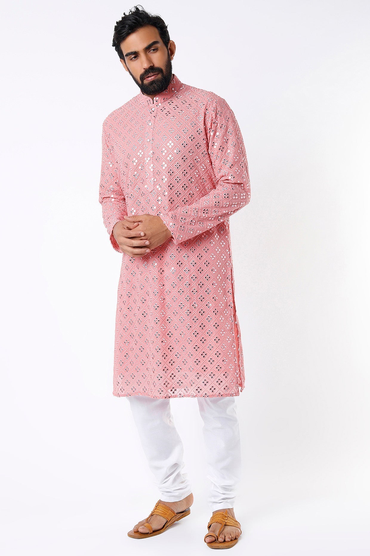 Dark Peach Mirror Work Kurta - kasbahmen