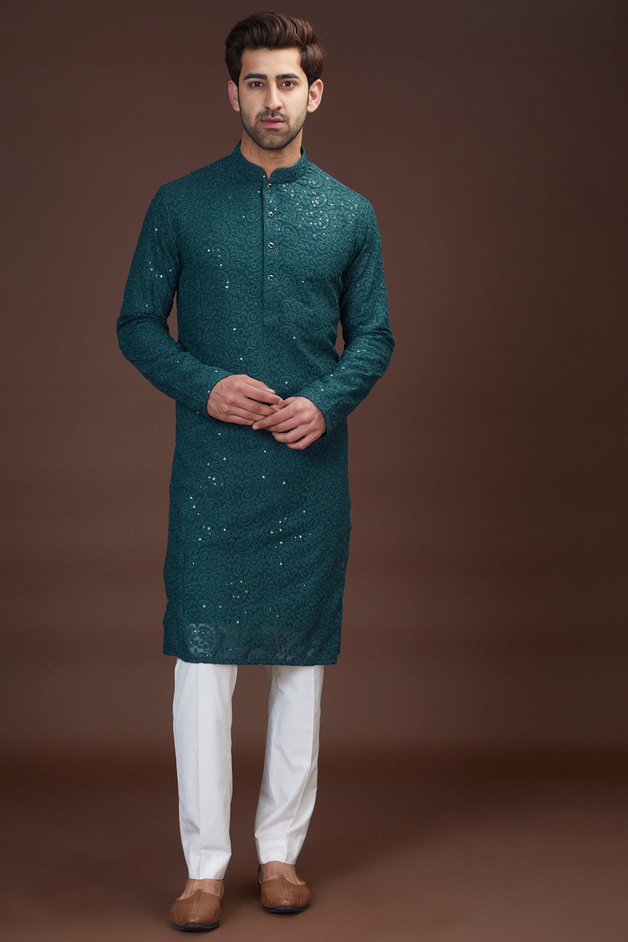 Teal chikankari kurta - kasbahmen