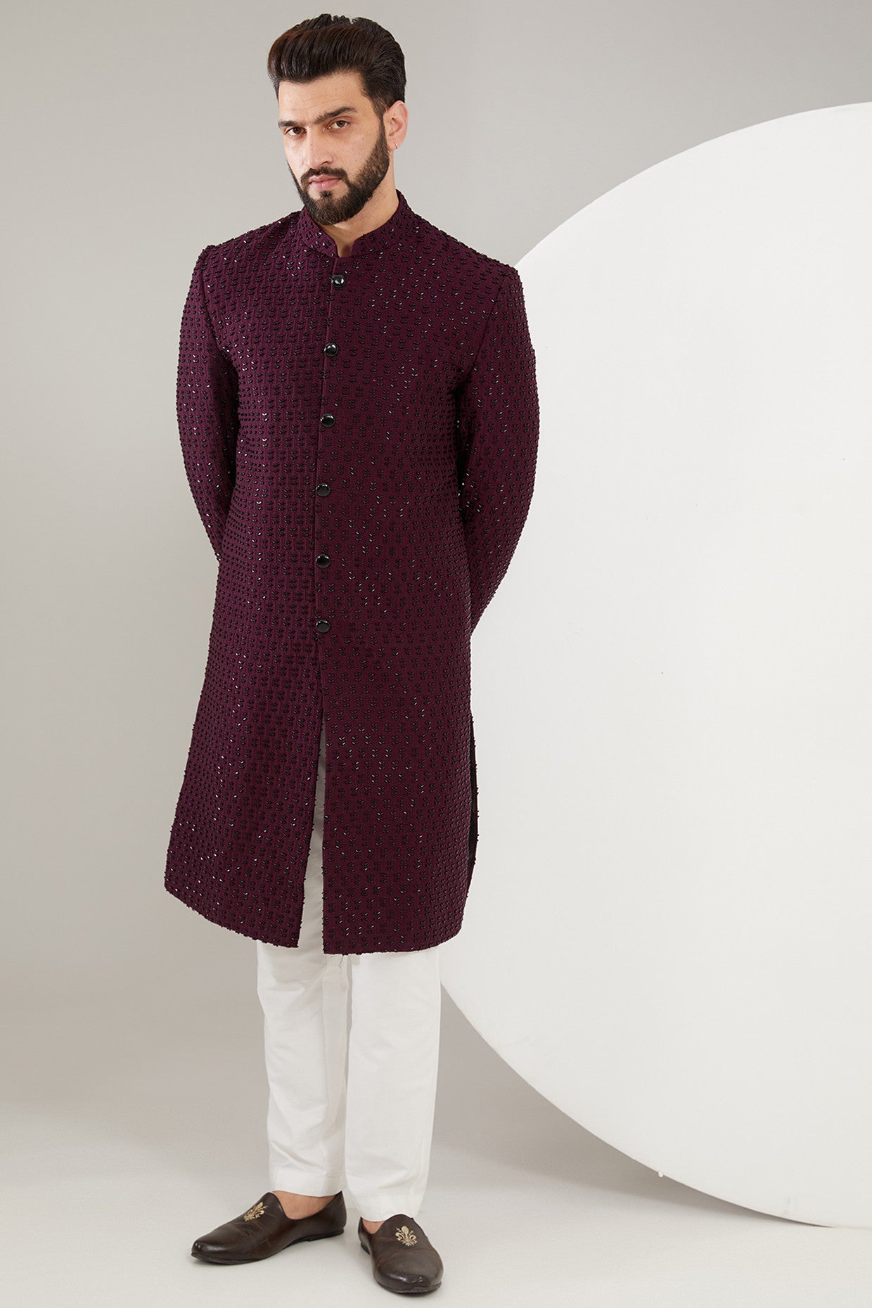 Maroon/Wine Cut-dana Sherwani - kasbahmen