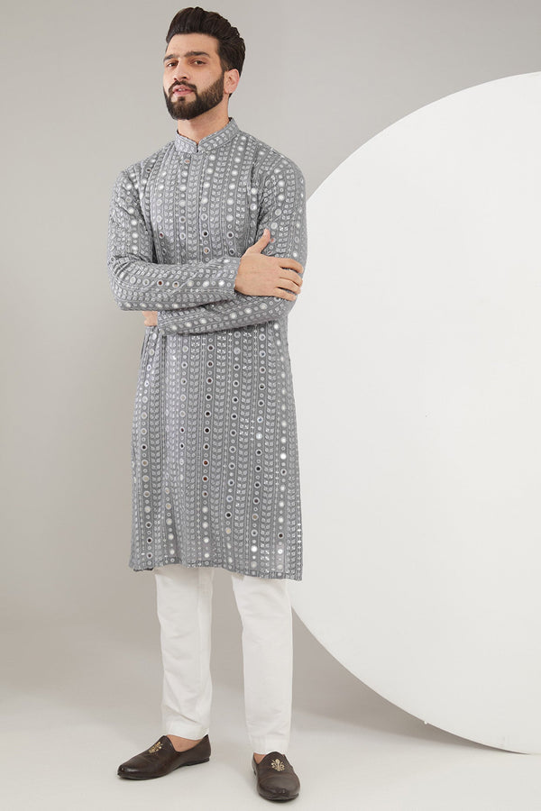 Grey Mirrorwork Kurta - kasbahmen