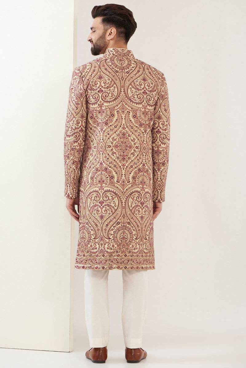 Beige jamawar sherwani - kasbahmen