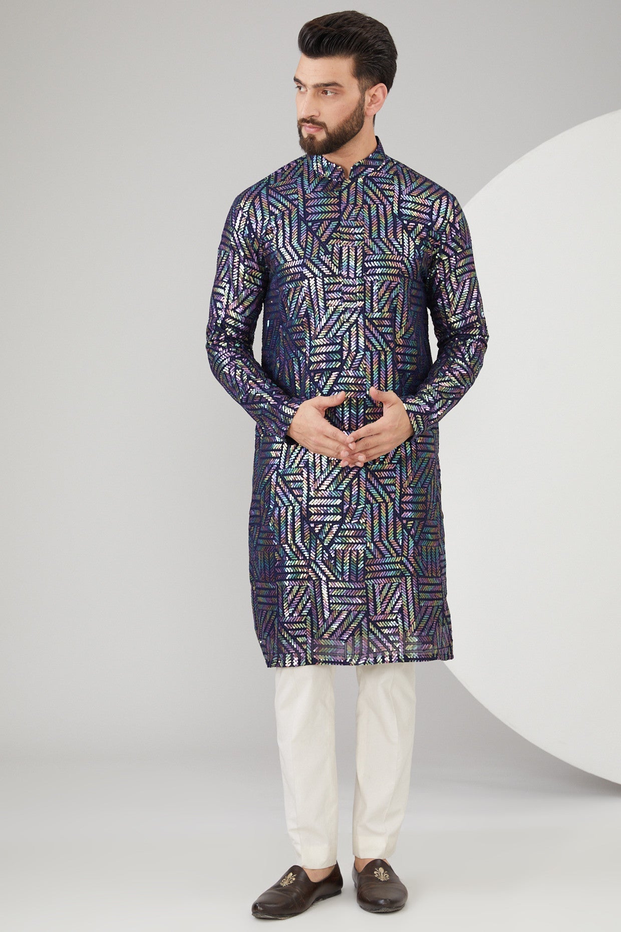 Multi-Colored Georgette Sequins Embroidered Kurta - kasbahmen