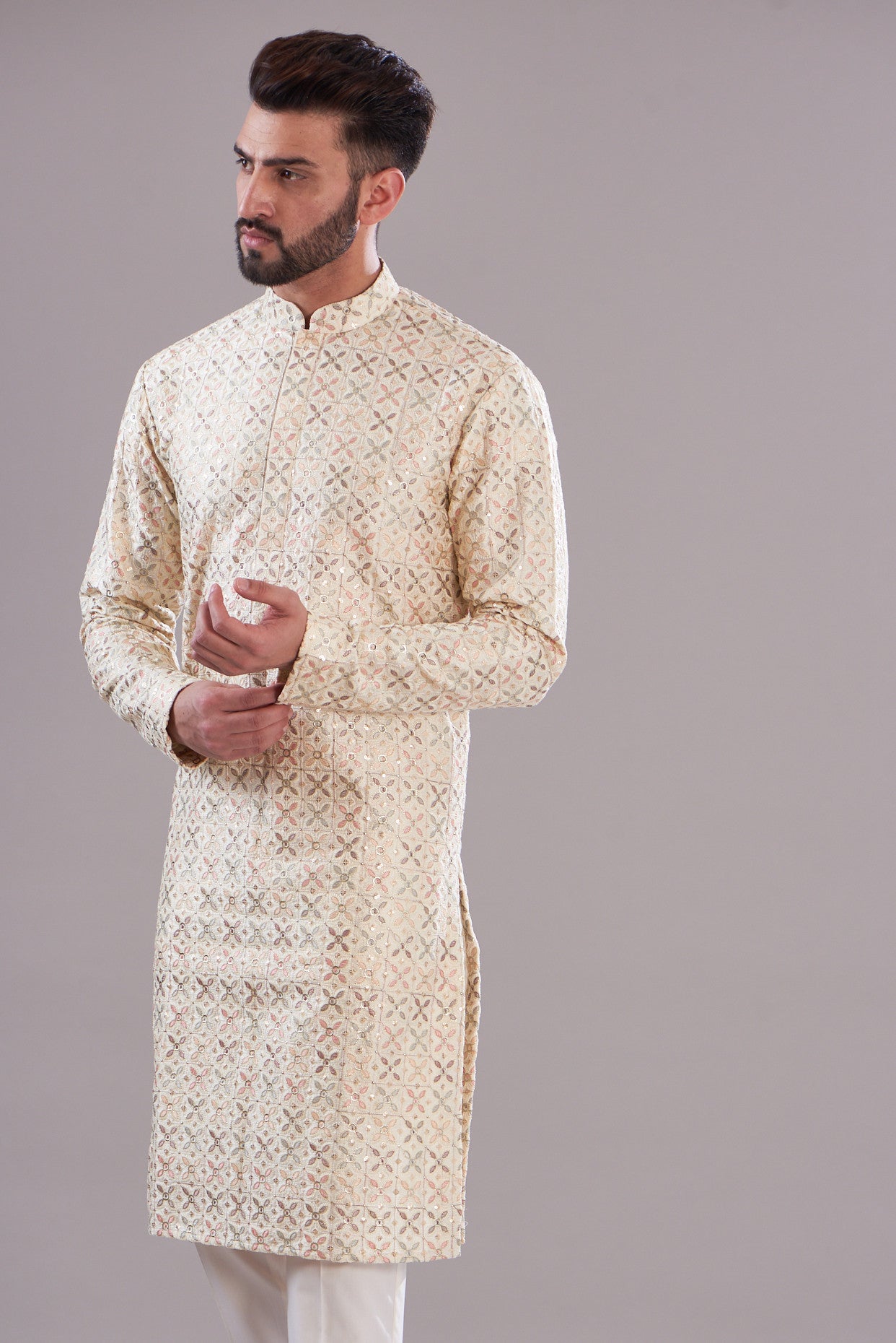 Ivory threadwork kurta - kasbahmen