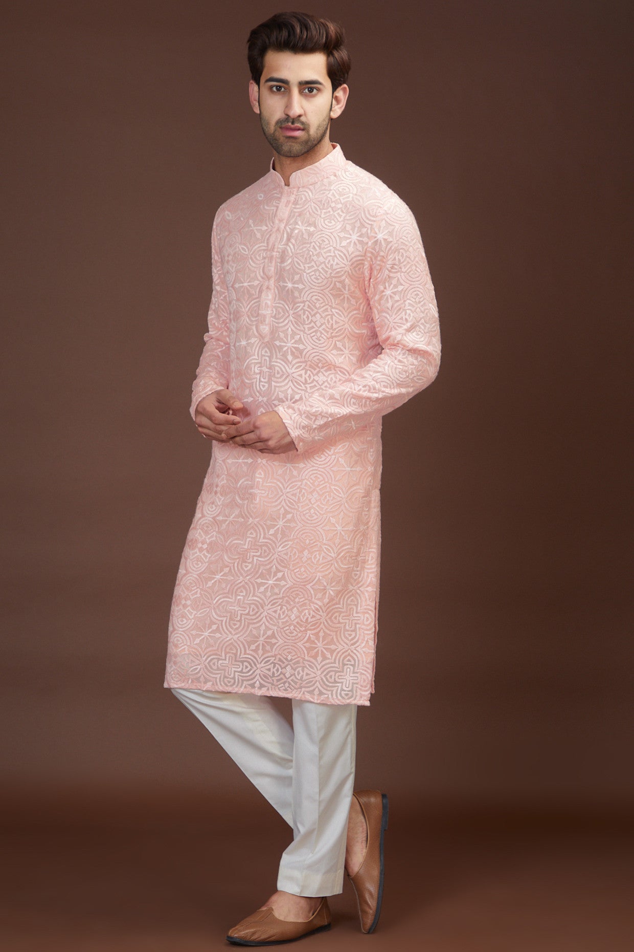 Blush pink chikankari kurta - kasbahmen